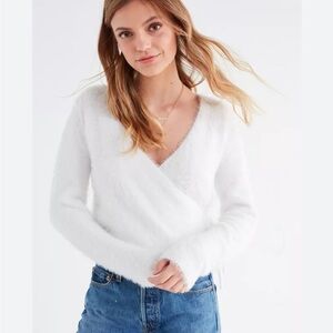 OU Creme Ribbed Wrap Sweater